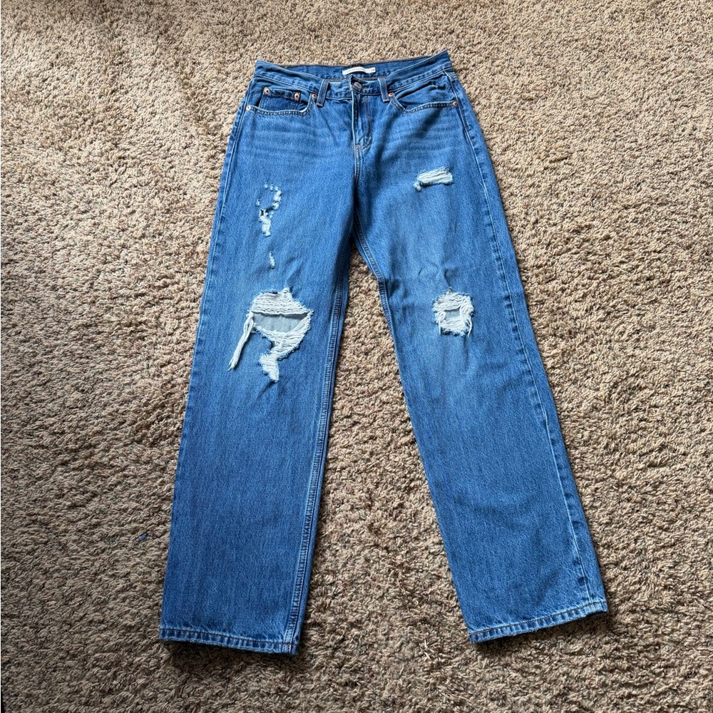 Levi's Women Straight Leg Distressed Denim Jeans Blue